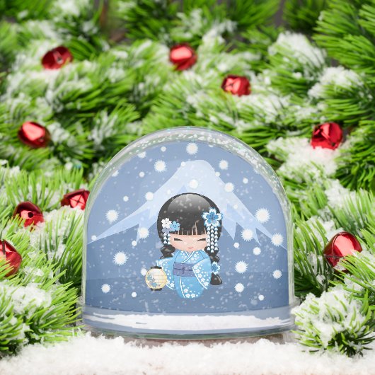 Winter Kokeshi Geisha Blue Girl Snow Globe Sneeuwbol (Kerstmis)