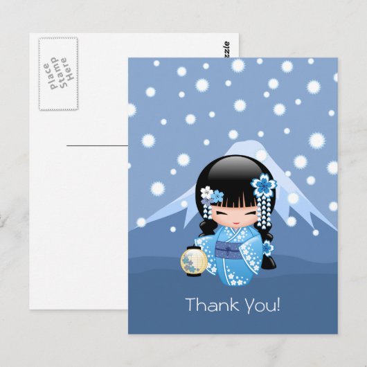Winter Kokeshi-pop - Geisha-meisje Bedankt Briefkaart (Voorkant / Achterkant)