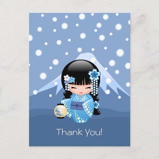 Winter Kokeshi-pop - Geisha-meisje Bedankt Briefkaart (Voorkant)