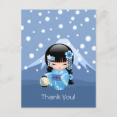 Winter Kokeshi-pop - Geisha-meisje Dank je Briefkaart (Voorkant)