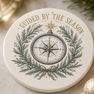 Winter Kompas Pijnboom Kerst Drink Decoratie Zandsteen Onderzetter