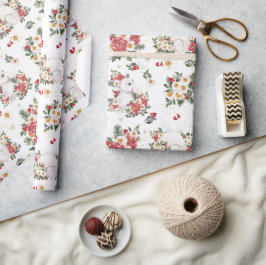 Winter Konijn Bloemen | Verjaardagsfeestje Cadeaupapier