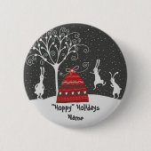 Winter Konijn Prettige Feestdagen Knop Ronde Button 5,7 Cm (Voorkant)