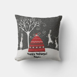 Winter Konijn Prettige Feestdagen Kussenhoes Kussen