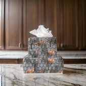 Winter Konijnen Rode Vossen Bomen op Staal Grijs Cadeaupapier