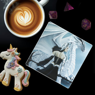 Winter Koningin Witte draak Fantasie Glazen Onderzetter