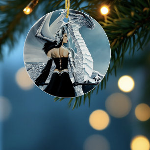 Winter Koningin Witte Draak Fantasie Keramisch Ornament