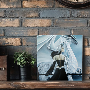 Winter Koningin Witte draak Fantasie Tegeltje