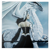 Winter Koningin Witte draak Fantasie Tegeltje (Voorkant)