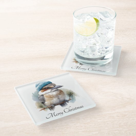 Winter Kookaburra Wensen, op maat Glazen Onderzetter (Schuin)