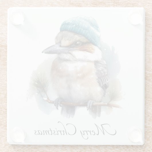 Winter Kookaburra Wensen, op maat Glazen Onderzetter (Achterkant)