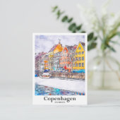 Winter Kopenhagen Denemarken Waterverf Hand getrok Briefkaart (Staand voorkant)