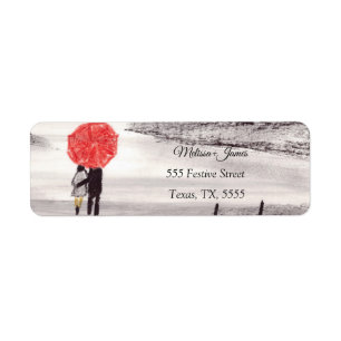 Winter Koppel Rode Paraplu Feestelijke Trouwdag Etiket