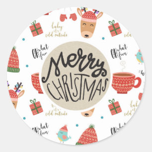 Winter Koude Vakantie Kerstmis Rustieke Kraft Favo Ronde Sticker