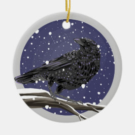 Winter Kraai Keramisch Ornament