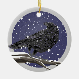Winter Kraai Keramisch Ornament