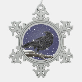 Winter Kraai Tin Sneeuwvlok Ornament