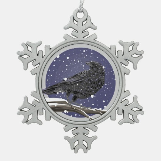 Winter Kraai Tin Sneeuwvlok Ornament (Voorkant)