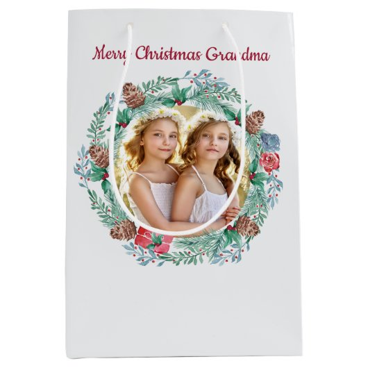 Winter krans aangepaste bericht en Kerstmis foto Medium Cadeauzakje (Voorkant)