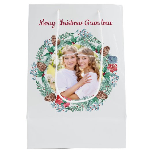 Winter krans aangepaste bericht en Kerstmis foto Medium Cadeauzakje (Achterkant)