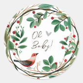 Winter Krans Berry Kerst Baby shower Ronde Sticker (Voorkant)