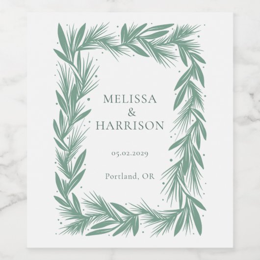 Winter krans bruiloft ontwerp groen wijn etiket (Enkel label)