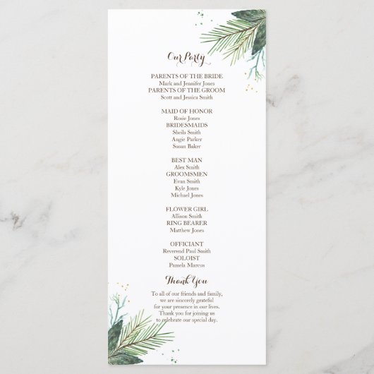 Winter krans bruiloft programma programmakaart (Achterkant)