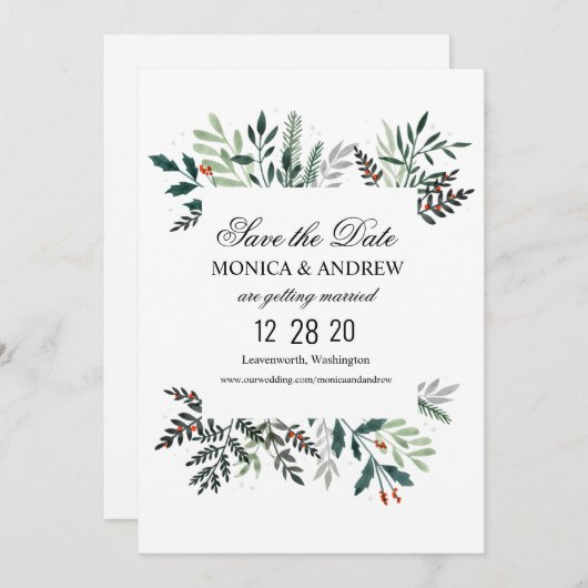 Winter krans bruiloft Save the Date Uitnodiging (Voorkant / Achterkant)