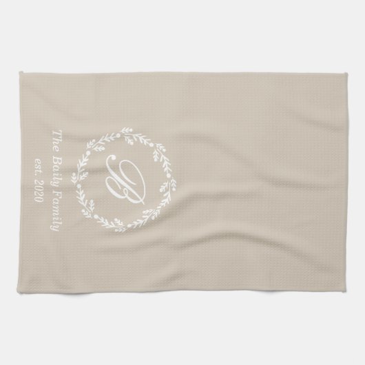 Winter krans familienaam Monogram Beige Theedoek (Horizontaal)