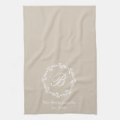 Winter krans familienaam Monogram Beige Theedoek (Verticaal)