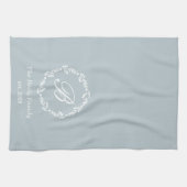 Winter krans familienaam monogram blauw theedoek (Horizontaal)