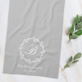 Winter krans familienaam Monogram grijs Theedoek