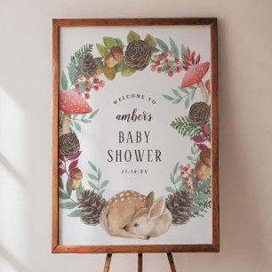 Winter Krans & Herten Bos Baby Shower Welkom Poster