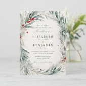 Winter Krans Kerst Waterverf Elegant Huwelijk Kaart (Staand voorkant)