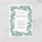 Winter krans moderne bruiloft details groen informatiekaartje (Voorkant)