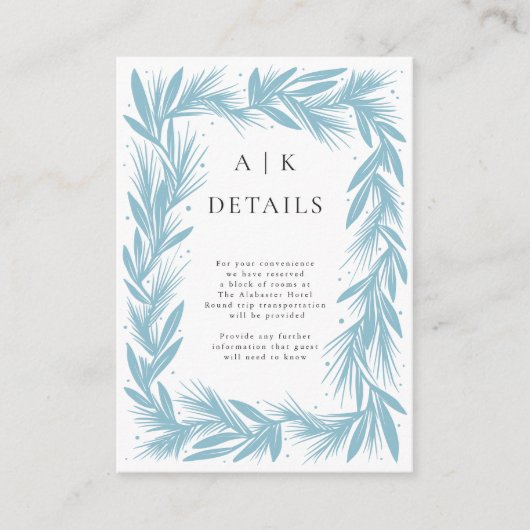 Winter krans moderne bruiloft details informatiekaartje (Voorkant)