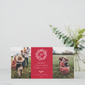 Winter Krans Monogram Vakantie 2 Foto Kaart Rood (Staand voorkant)