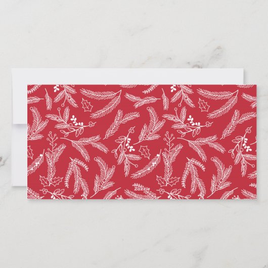 Winter Krans Monogram Vakantie 2 Foto Kaart Rood (Achterkant)