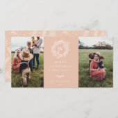 Winter Krans Monogram Vakantie 2 Foto Kaart Roze (Voorkant / Achterkant)