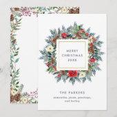 Winter Krans op Wit | Prettig Kerstfeest Feestdagenkaart (Voorkant / Achterkant)