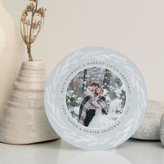 Winter krans Pas getrouwd vakantie fotokaart Feestdagenkaart