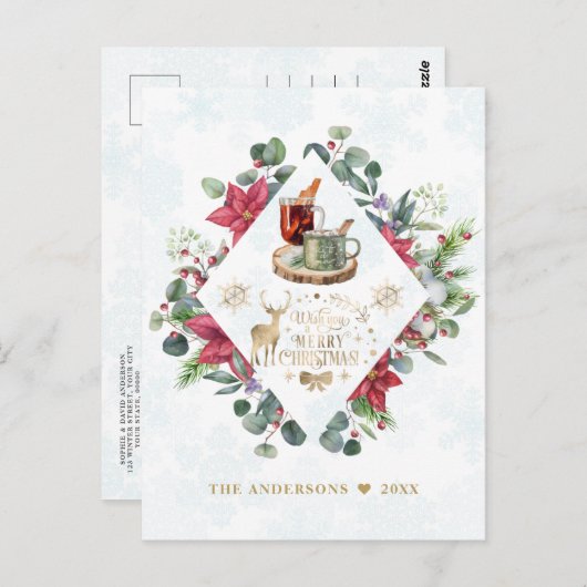 Winter Krans Script Wens je een Prettig Kerstfeest Briefkaart (Voorkant / Achterkant)