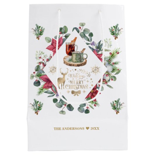 Winter Krans Script Wens je een Prettig Kerstfeest Medium Cadeauzakje (Achterkant)