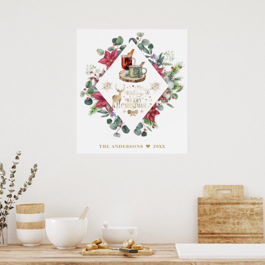 Winter Krans Script Wens je een Prettig Kerstfeest Poster (Keuken)