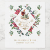 Winter Krans Script Wens je een Prettig Kerstfeest Wijn Etiket (Enkel label)