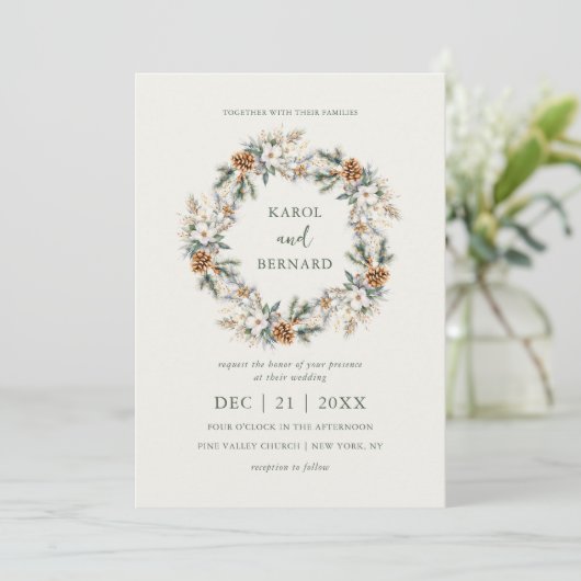 Winter Krans Vakantie Kerst Huwelijksuitnodiging Kaart (Staand voorkant)