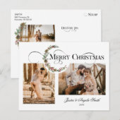 Winter Krans & Zalig Kerstmis Typografie 2-foto Feestdagenkaart (Voorkant / Achterkant)