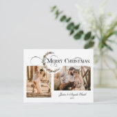 Winter Krans & Zalig Kerstmis Typografie 2-foto Feestdagenkaart (Staand voorkant)