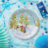 Winter Laat het sneeuwen kerstbomen pinguïn naam Papieren Bordje (Feest)