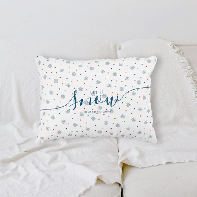 Winter Laat het sneeuwen wit op maat Accent Kussen (Elegant Let it snow personalized pillow with snowflakes and dots)